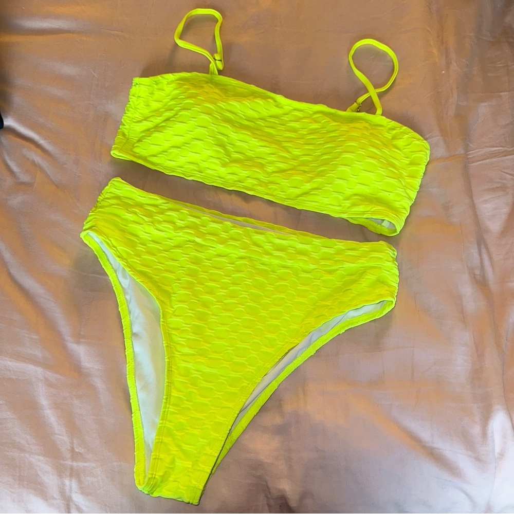 🩵Neon Green High Waist Bandeau Strapless Bikini